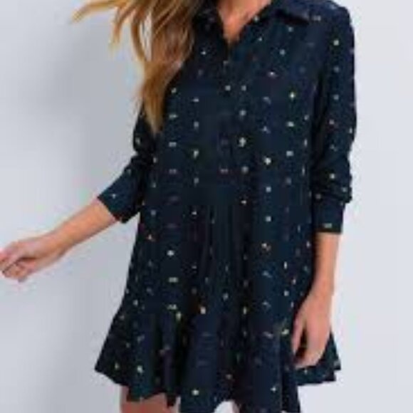 NWT Tuckernuck Navy Embroidered Callahan Shirt Dress L - Picture 1 of 16